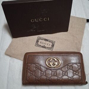 GUCCI Guccissima SUKEY Zip Around Long Brown Wallet Leather (Brown)